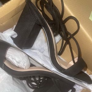 Tie Up Black Heels